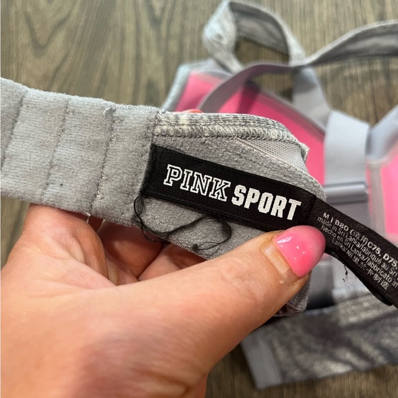 Victoria's Secret PINK Sports Bra Crossback Padded Athleisure Gray Medium - Picture 8 of 8